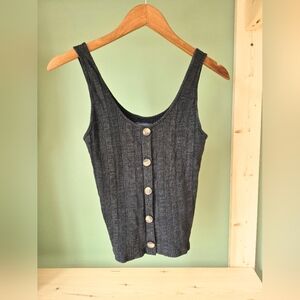 American Eagle Women's Black Ribbed Button-Down Tank Top Size Medium